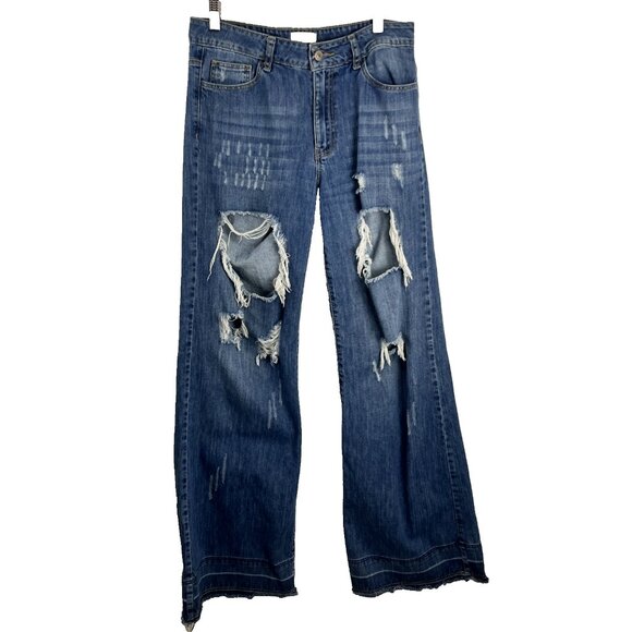 Uniq by Litz Distressed Flared Jeans Women's Size 27 - Picture 2 of 14